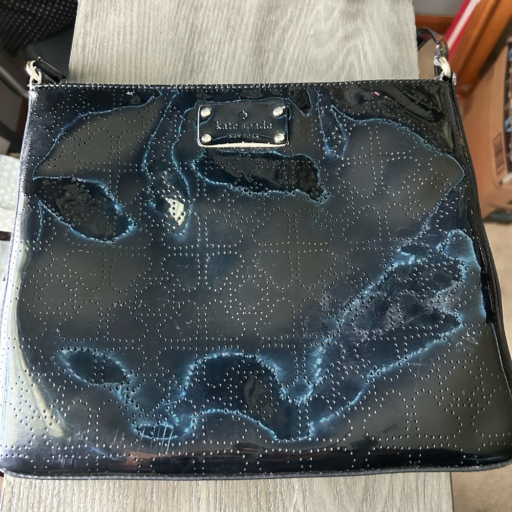 Kate Spade patent leather Crossbody bag Black heart cutout